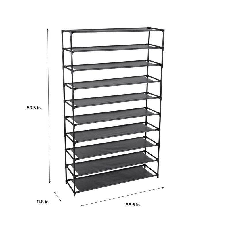 Simplify 10 Tier 50 Pair Freestanding Shoe Rack | Holds up to 100 Individual Shoes | Good for Sneakers, Boots, Loafers, Heels & Slippers | Black - Image 3